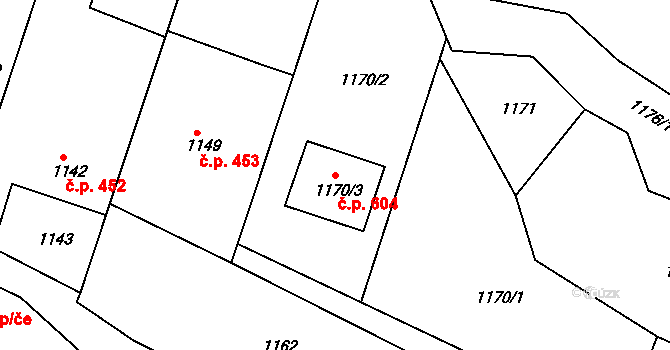 Želechovice nad Dřevnicí 604 na parcele st. 1170/3 v KÚ Želechovice nad Dřevnicí, Katastrální mapa