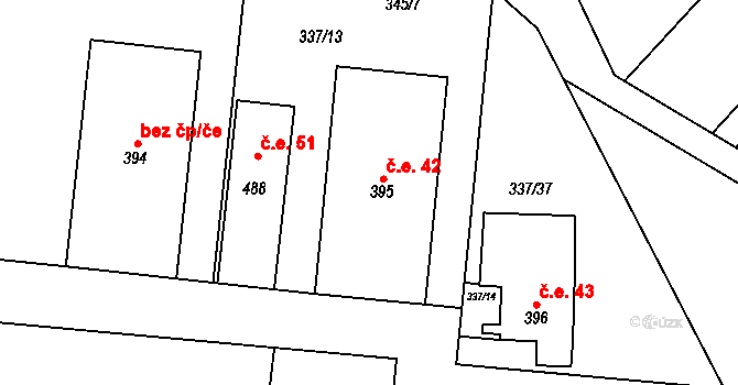 Neslovice 42088127 na parcele st. 395 v KÚ Neslovice, Katastrální mapa