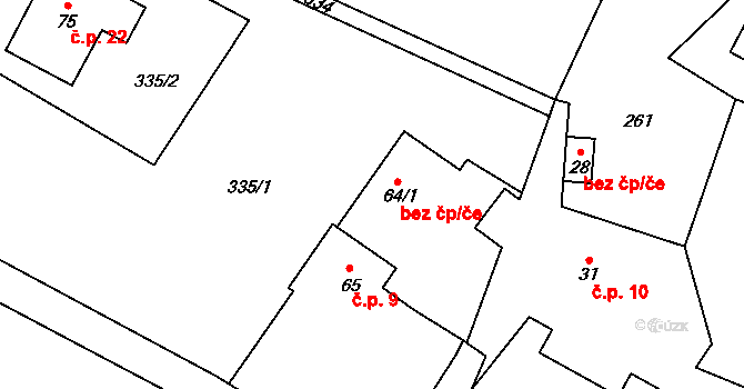 Hřibiny-Ledská 44241127 na parcele st. 64/1 v KÚ Hřibiny, Katastrální mapa