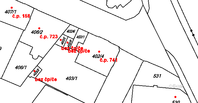 Předměstí 741, Opava na parcele st. 402/4 v KÚ Opava-Předměstí, Katastrální mapa