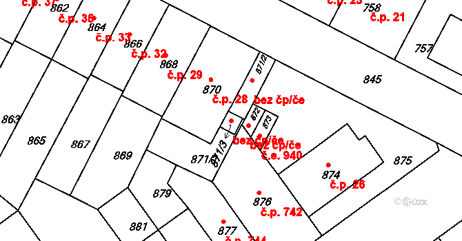 Brno 45572127 na parcele st. 871/3 v KÚ Černá Pole, Katastrální mapa