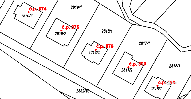 Nivnice 879 na parcele st. 2818/2 v KÚ Nivnice, Katastrální mapa
