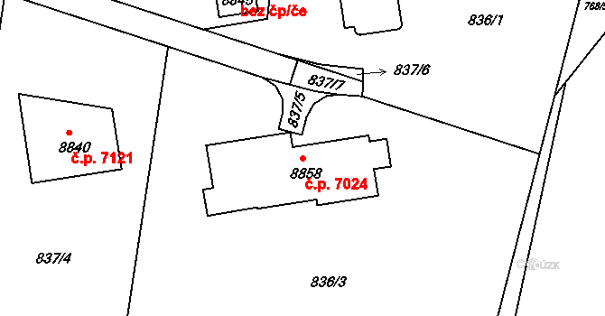 Zlín 7024 na parcele st. 8858 v KÚ Zlín, Katastrální mapa