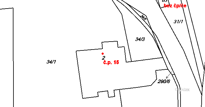 Lozice 15 na parcele st. 2 v KÚ Lozice, Katastrální mapa