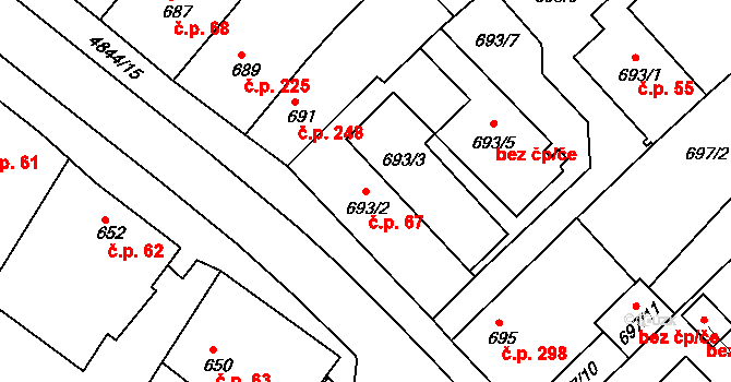 Choceňské Předměstí 67, Vysoké Mýto na parcele st. 693/2 v KÚ Vysoké Mýto, Katastrální mapa