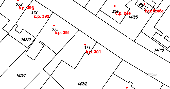 Neratovice 301 na parcele st. 311 v KÚ Neratovice, Katastrální mapa