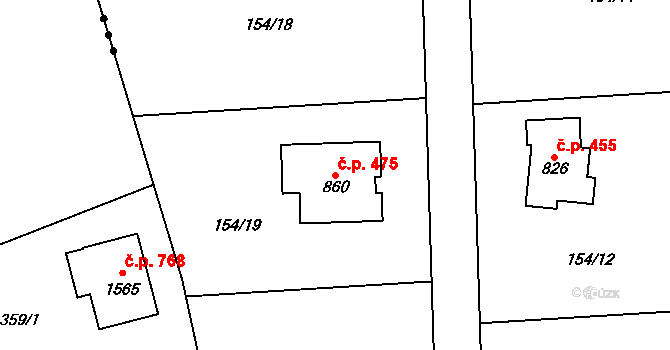 Březová 475, Březová-Oleško na parcele st. 860 v KÚ Březová u Zvole, Katastrální mapa