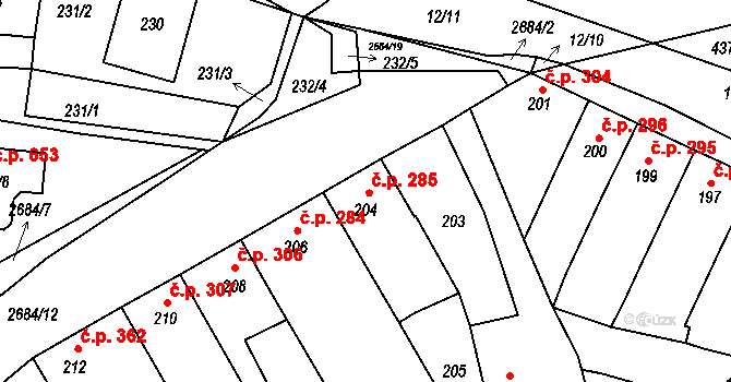 Veselí nad Lužnicí I 285, Veselí nad Lužnicí na parcele st. 204 v KÚ Veselí nad Lužnicí, Katastrální mapa