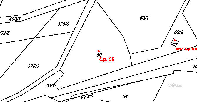 Dobrošov 55, Náchod na parcele st. 60 v KÚ Dobrošov, Katastrální mapa