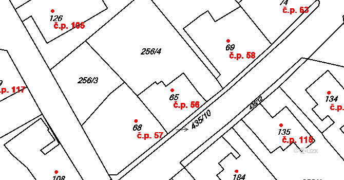Babí 56, Náchod na parcele st. 65 v KÚ Babí u Náchoda, Katastrální mapa
