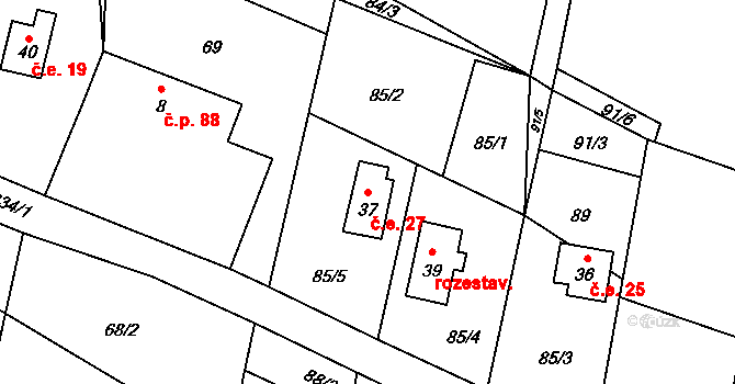 Studená Loučka 27, Mohelnice na parcele st. 37 v KÚ Bušín u Studené Loučky, Katastrální mapa
