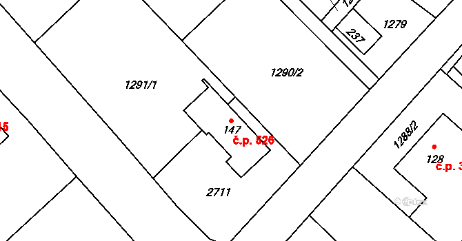 Konská 526, Třinec na parcele st. 147 v KÚ Konská, Katastrální mapa