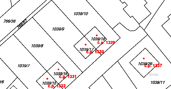 Kopřivnice 1330 na parcele st. 1039/17 v KÚ Kopřivnice, Katastrální mapa