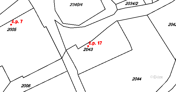 Bohouškovice 17, Křemže na parcele st. 2043 v KÚ Křemže, Katastrální mapa