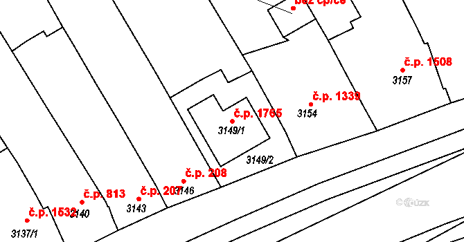 Kunovice 1765 na parcele st. 3149/1 v KÚ Kunovice u Uherského Hradiště, Katastrální mapa