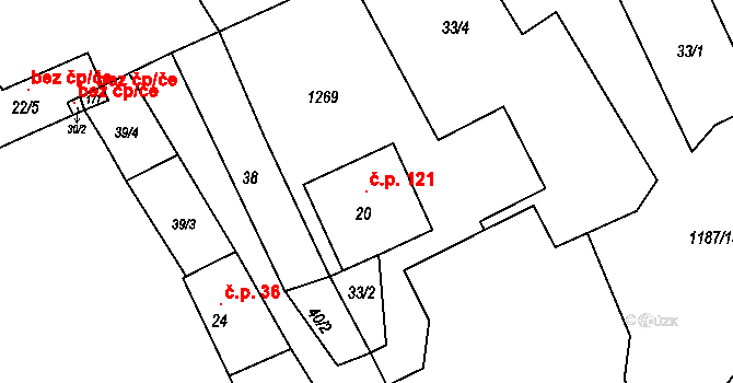 Liběšovice 121, Blšany na parcele st. 20 v KÚ Liběšovice, Katastrální mapa