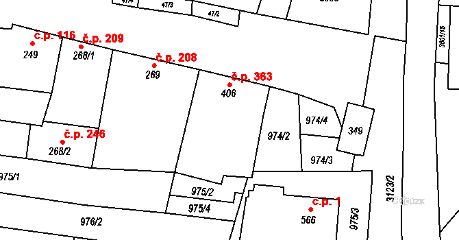 Brumovice 363 na parcele st. 406 v KÚ Brumovice, Katastrální mapa