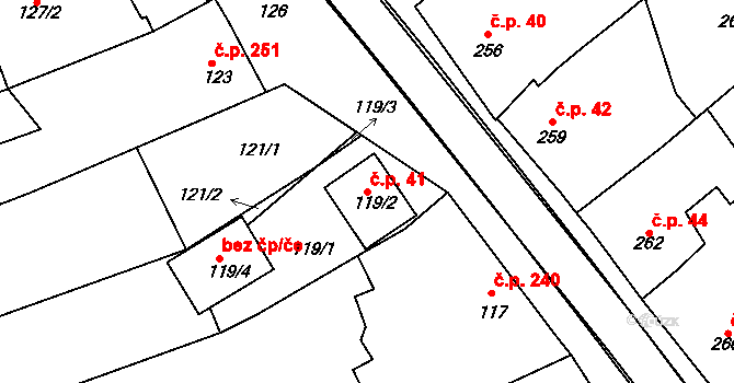 Bulhary 41 na parcele st. 119/2 v KÚ Bulhary, Katastrální mapa