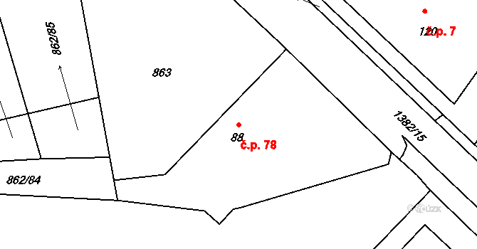 Skašov 78 na parcele st. 88 v KÚ Skašov, Katastrální mapa