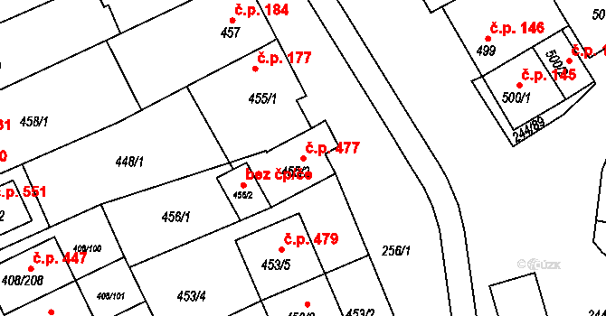 Dobšice 477 na parcele st. 455/2 v KÚ Dobšice u Znojma, Katastrální mapa