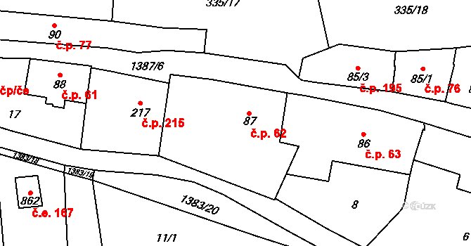 Vranov nad Dyjí 62 na parcele st. 87 v KÚ Vranov nad Dyjí, Katastrální mapa