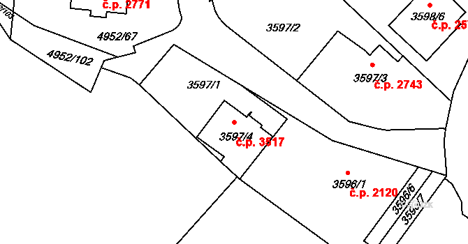 Znojmo 3517 na parcele st. 3597/4 v KÚ Znojmo-město, Katastrální mapa