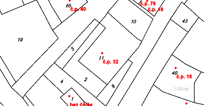 Přerov VII-Čekyně 32, Přerov na parcele st. 11 v KÚ Čekyně, Katastrální mapa