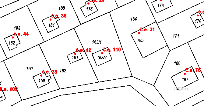 Dojetřice 110, Sázava na parcele st. 163/2 v KÚ Dojetřice, Katastrální mapa