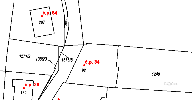 Ohrazení 34, Ledenice na parcele st. 92 v KÚ Ohrazení, Katastrální mapa