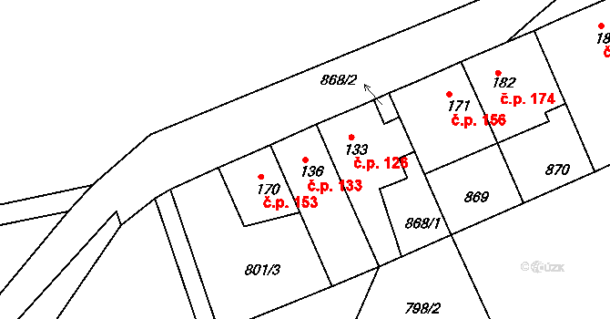 Mokřiny 133, Aš na parcele st. 136 v KÚ Mokřiny, Katastrální mapa