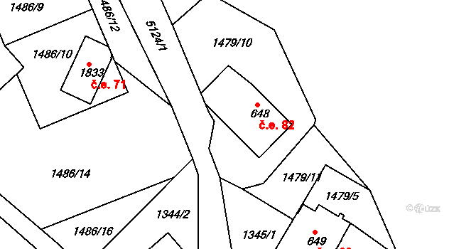 Suchá 82, Jáchymov na parcele st. 648 v KÚ Jáchymov, Katastrální mapa
