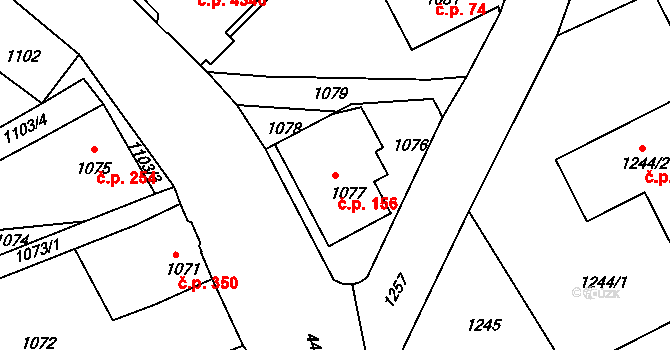 Mšeno nad Nisou 156, Jablonec nad Nisou na parcele st. 1077 v KÚ Mšeno nad Nisou, Katastrální mapa