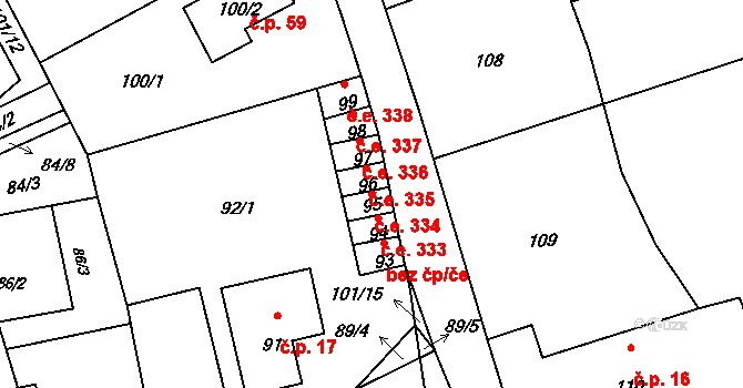 Pístov 334, Jihlava na parcele st. 95 v KÚ Pístov u Jihlavy, Katastrální mapa