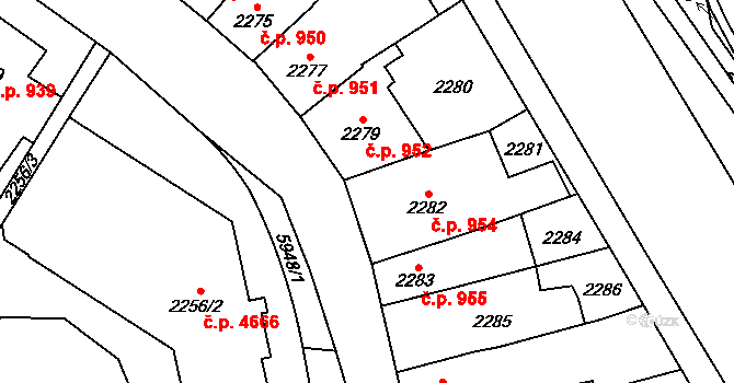 Jihlava 954 na parcele st. 2282 v KÚ Jihlava, Katastrální mapa