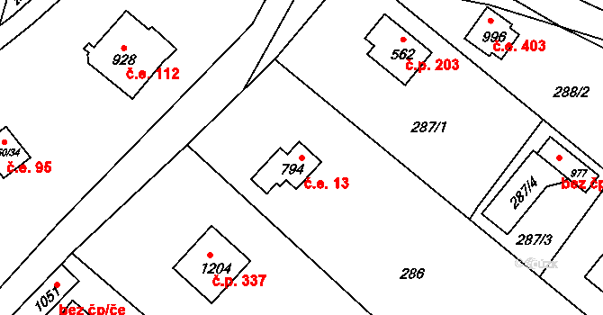 Kamenný Přívoz 13 na parcele st. 794 v KÚ Kamenný Přívoz, Katastrální mapa