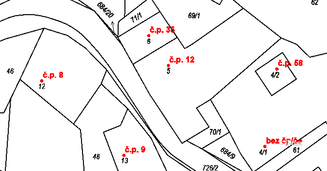 Sovolusky 12 na parcele st. 5 v KÚ Sovolusky u Přelouče, Katastrální mapa