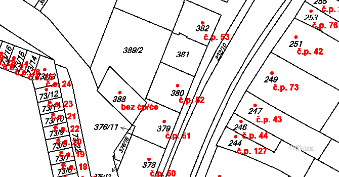 Kobylnice 52 na parcele st. 380 v KÚ Kobylnice u Brna, Katastrální mapa