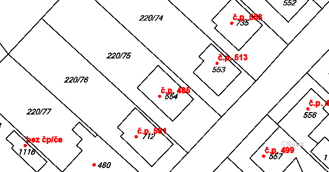 Luka nad Jihlavou 485 na parcele st. 554 v KÚ Luka nad Jihlavou, Katastrální mapa