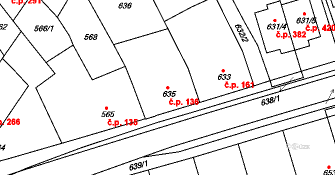 Rousínov 136 na parcele st. 635 v KÚ Rousínov u Vyškova, Katastrální mapa
