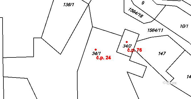 Slezské Rudoltice 24 na parcele st. 34/1 v KÚ Ves Rudoltice, Katastrální mapa