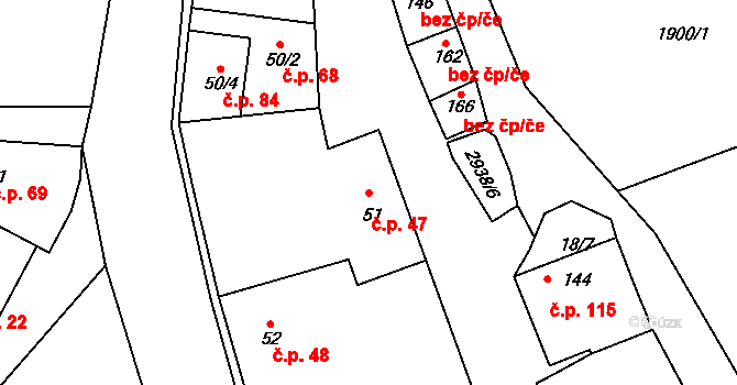 Křivsoudov 47 na parcele st. 51 v KÚ Křivsoudov, Katastrální mapa
