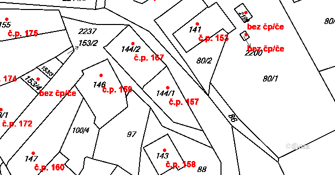 Lomnice nad Popelkou 157 na parcele st. 144/1 v KÚ Lomnice nad Popelkou, Katastrální mapa