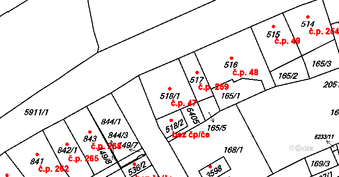 Horní Předměstí 47, Polička na parcele st. 518/1 v KÚ Polička, Katastrální mapa