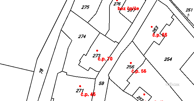 Pískov 70, Troubelice na parcele st. 273 v KÚ Pískov, Katastrální mapa