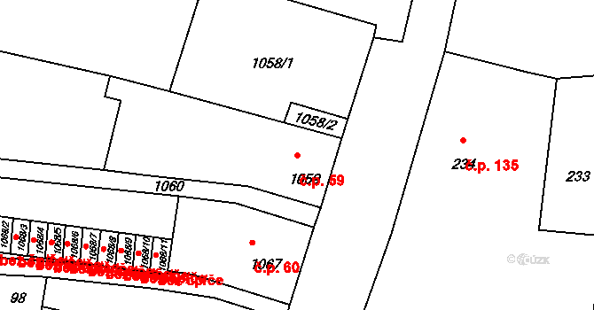 Mimoň III 59, Mimoň na parcele st. 1059 v KÚ Mimoň, Katastrální mapa
