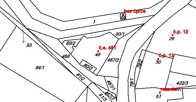 Kotelice 481, Třebušín na parcele st. 49 v KÚ Kotelice, Katastrální mapa