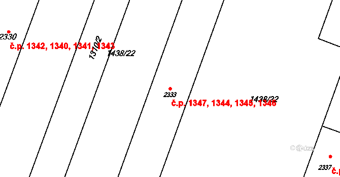 Rožnov pod Radhoštěm 1344,1345,1346,1347 na parcele st. 2333 v KÚ Rožnov pod Radhoštěm, Katastrální mapa