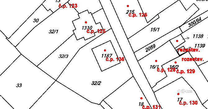 Hluboká nad Vltavou 136 na parcele st. 1187 v KÚ Hluboká nad Vltavou, Katastrální mapa