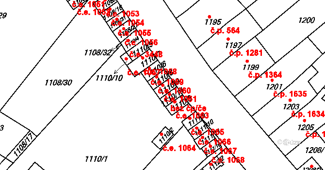 Ústí nad Labem-centrum 1061, Ústí nad Labem na parcele st. 1110/9 v KÚ Ústí nad Labem, Katastrální mapa