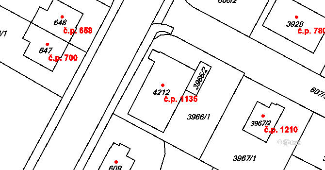Žamberk 1135 na parcele st. 4212 v KÚ Žamberk, Katastrální mapa